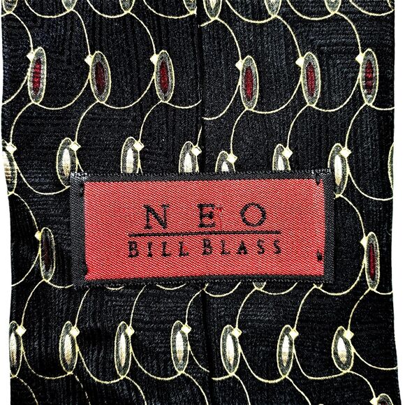 BILL BLASS NEO Black Tie Gold Silk Necktie 4 X 58 - Picture 4 of 4